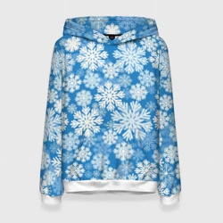 Женская толстовка 3D Паттерн из снежинок на голубом фоне