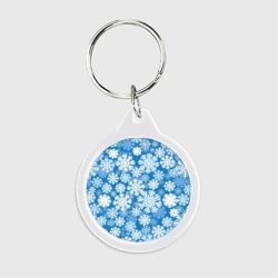 Брелок круглый Паттерн из снежинок на голубом фоне