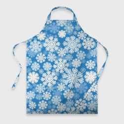 Фартук 3D Паттерн из снежинок на голубом фоне