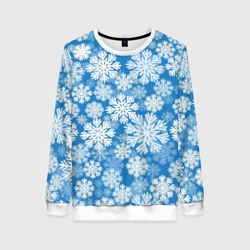 Женский свитшот 3D Паттерн из снежинок на голубом фоне