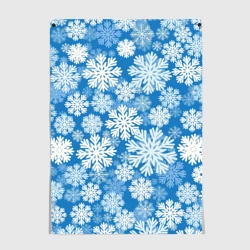 Постер Паттерн из снежинок на голубом фоне
