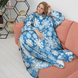 Плед с рукавами Паттерн из снежинок на голубом фоне - фото 2