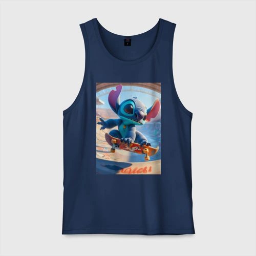 Мужская майка хлопок Stitch is a cool skateboarder