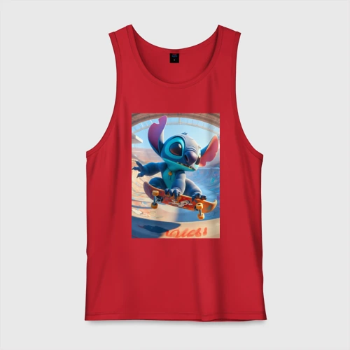 Мужская майка хлопок Stitch is a cool skateboarder