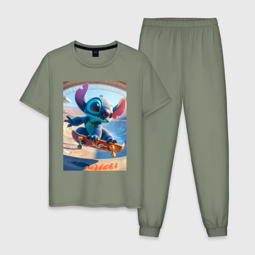Мужская пижама хлопок Stitch is a cool skateboarder