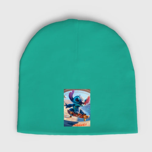 Мужская шапка демисезонная Stitch is a cool skateboarder