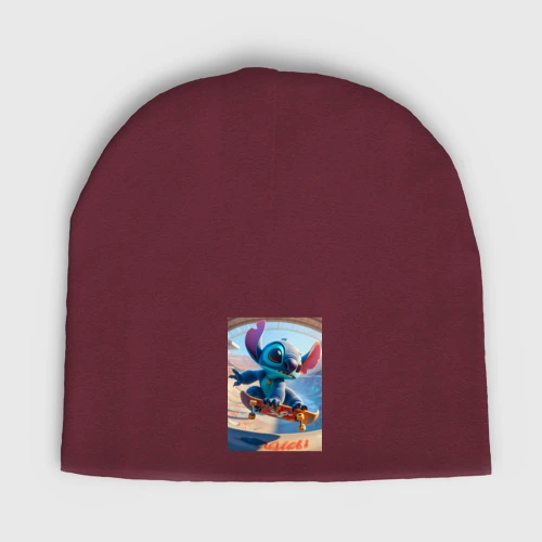 Мужская шапка демисезонная Stitch is a cool skateboarder
