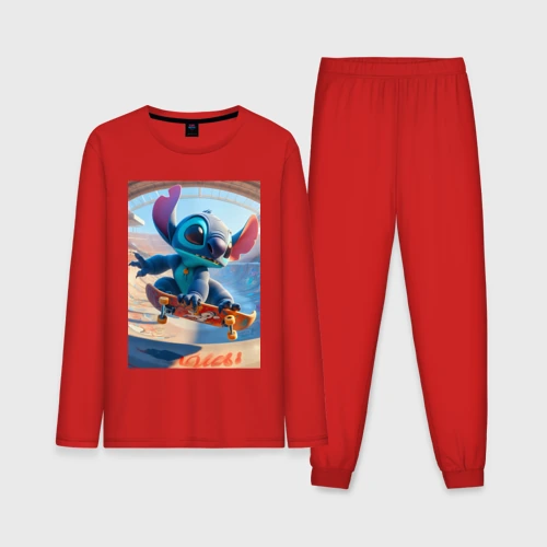 Мужская пижама с лонгсливом хлопок Stitch is a cool skateboarder