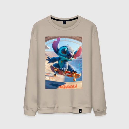 Мужской свитшот хлопок Stitch is a cool skateboarder