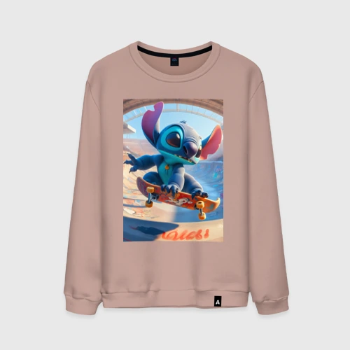 Мужской свитшот хлопок Stitch is a cool skateboarder