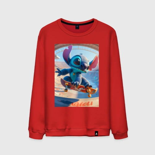 Мужской свитшот хлопок Stitch is a cool skateboarder