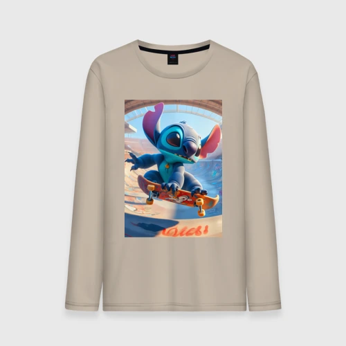 Мужской лонгслив хлопок Stitch is a cool skateboarder