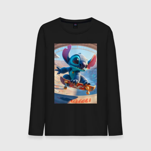 Мужской лонгслив хлопок Stitch is a cool skateboarder