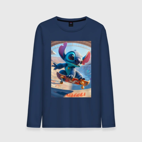 Мужской лонгслив хлопок Stitch is a cool skateboarder