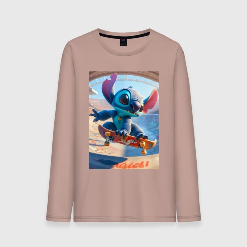 Мужской лонгслив хлопок Stitch is a cool skateboarder
