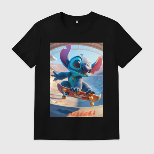 Мужская футболка хлопок Stitch is a cool skateboarder
