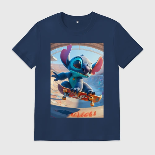 Мужская футболка хлопок Stitch is a cool skateboarder