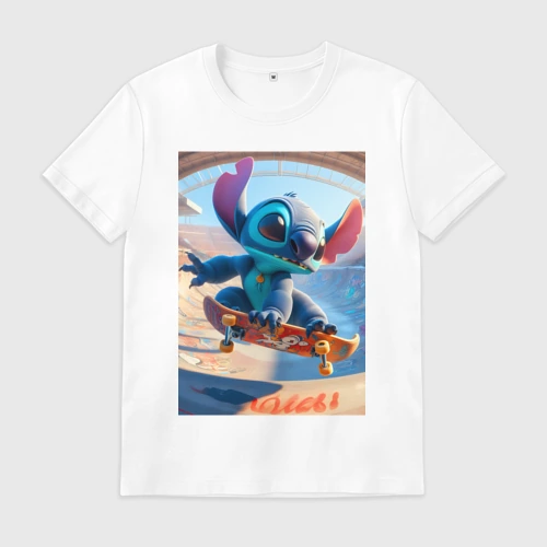 Мужская футболка хлопок Stitch is a cool skateboarder