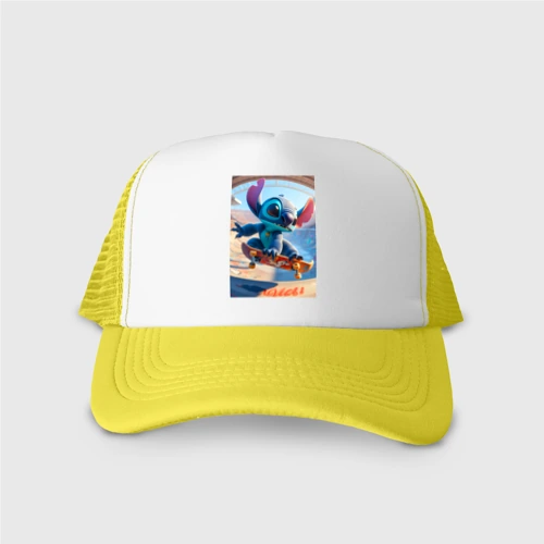 Кепка тракер с сеткой Stitch is a cool skateboarder