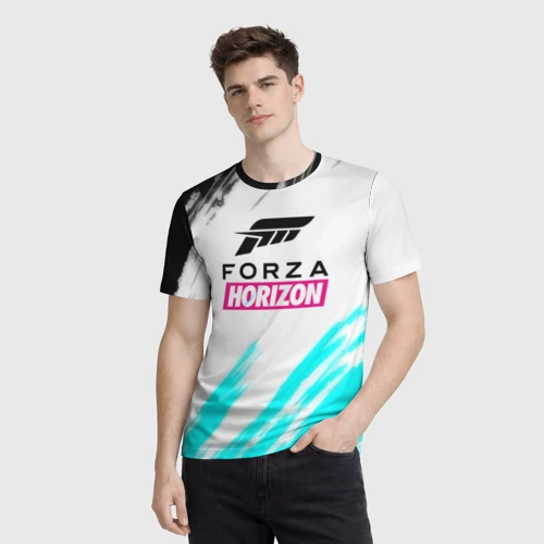 Мужская футболка 3D с принтом Forza horizon штрихи красок, фото на моделе #1