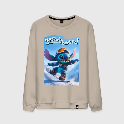 Мужской свитшот хлопок Stitch on a snowboard 