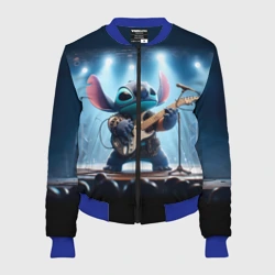 Женский бомбер 3D Стич крутой рок гитарист - неоновое свечение