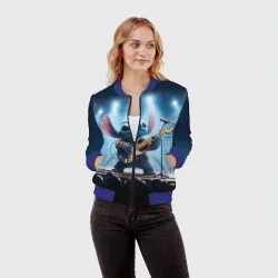 Женский бомбер 3D Стич крутой рок гитарист - неоновое свечение - фото 2