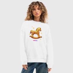 Женский свитшот oversize без начеса хлопок Новогодняя лошадка от Vsemayki - фото 2