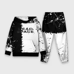 Детский костюм с толстовкой 3D Dead space чёрно белые краски всплеск