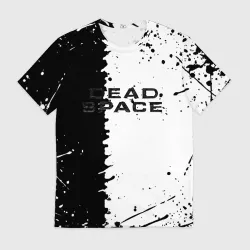 Мужская футболка 3D Dead space чёрно белые краски всплеск