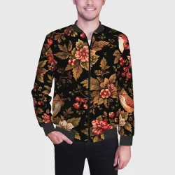 Мужской бомбер 3D Славянская хохлома на черном - фото 2