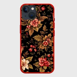 Чехол для iPhone 14 Славянская хохлома на черном