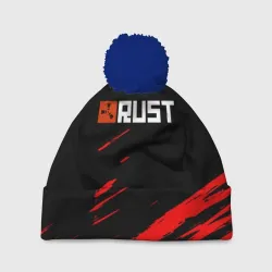 Шапка 3D c помпоном RUST штрихи красок текстура