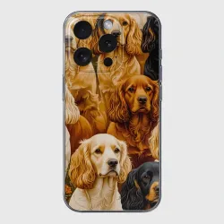 Чехол для iPhone 15 Pro силиконовый с защитой камеры Кокер-спаниели в радуге окрасов