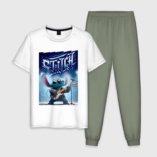 Мужская пижама с белой футболкой хлопок Лидер рок группы Stitch - соло на гитаре