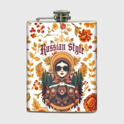 Фляга Русские матрёшки на фоне хохломы