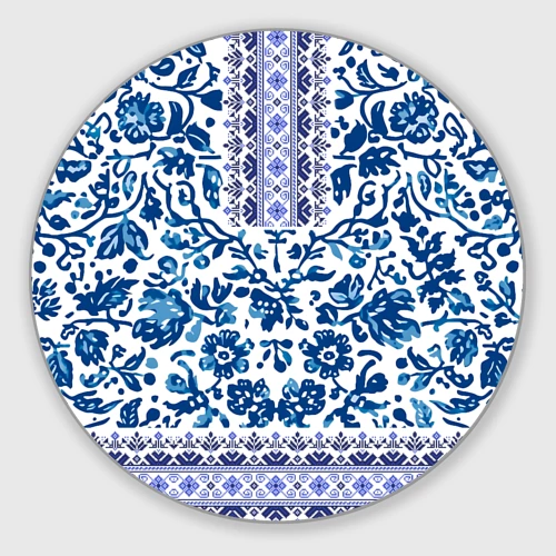 Круглый коврик для мышки Славянский орнамент и гжель