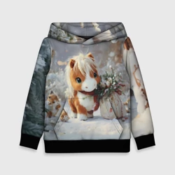 Детская толстовка 3D Маленькая лошадка с мешком подарков