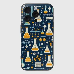 Чехол для iPhone 16 Pro силиконовый с защитой камеры Химический калейдоскоп: мир лабораторной посуды