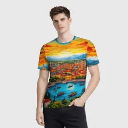 Мужская футболка 3D Стамбул в закатных красках - фото 2