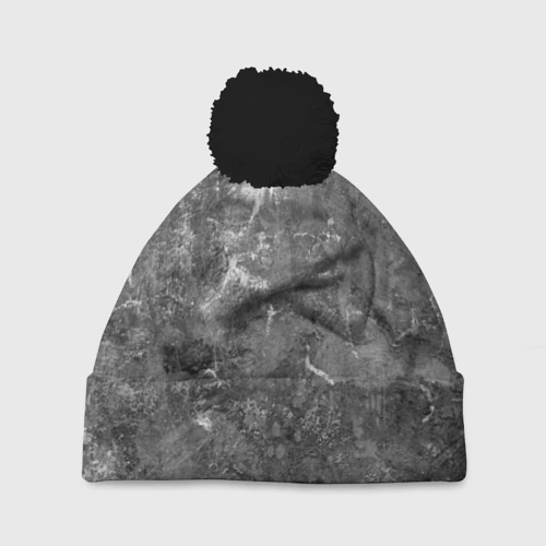 Шапка 3D c помпоном Абстракция - aged gray surface