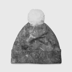 Шапка 3D c помпоном Абстракция - aged gray surface