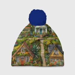 Шапка 3D c помпоном Сказочная дачая в цветах