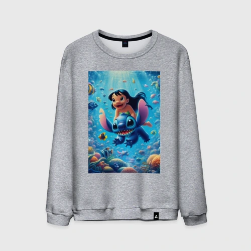 Мужской свитшот хлопок Lilo and Stitch - diving among corals reef