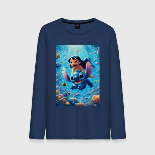Мужской лонгслив хлопок Lilo and Stitch - diving among corals reef