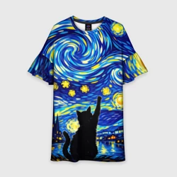 Детское платье 3D Звездная Ночь и Кот