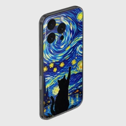 Чехол для iPhone 16 Pro силиконовый с защитой камеры Звездная Ночь и Кот - фото 2