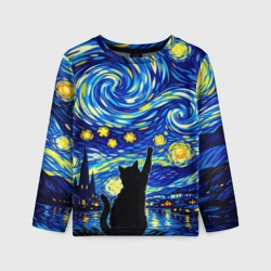 Детский лонгслив 3D Звездная Ночь и Кот