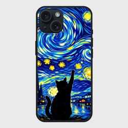 Чехол силиконовый для Apple iPhone 15 матовый Звездная Ночь и Кот