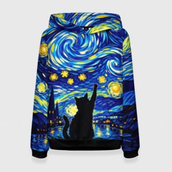Женская толстовка 3D Звездная Ночь и Кот